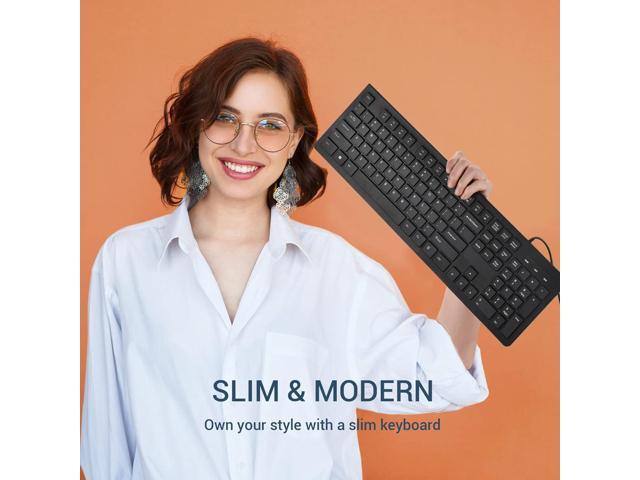 Computer Keyboard Wired, Plug Play USB, Low Profile Chiclet Keys, Large Number Pad, Caps Indicators, Foldable Stands, Spill-Resistant, Anti-Wear...