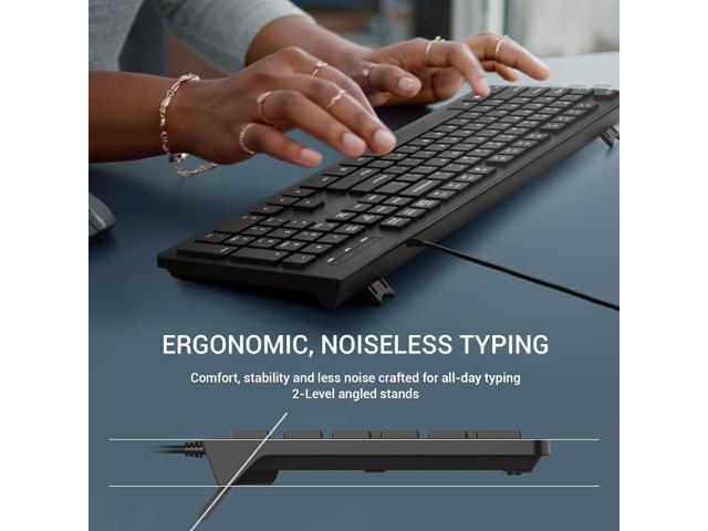 Computer Keyboard Wired, Plug Play USB, Low Profile Chiclet Keys, Large Number Pad, Caps Indicators, Foldable Stands, Spill-Resistant, Anti-Wear...
