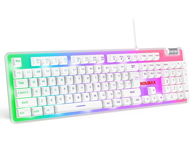 K10 Gaming Keyboard,Transparent Case RGB Backlit Keyboard with PBT Ball Keycap,Ergonomic Wired White Keyboard with Mechanical Feel 104 Key keyboard...