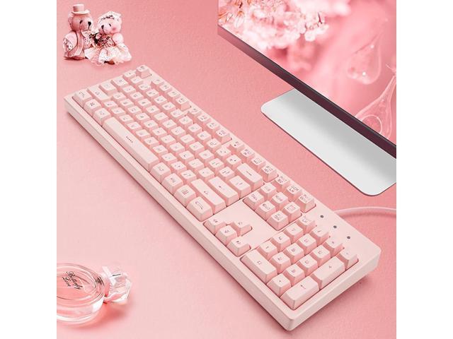 Basaltech Pink Keyboard with 7-Color LED Backlit, 104 Keys Quiet Silent Light Up Keyboards, 19-Key Anti-Ghosting Cheap Gaming Keyboard Mechanical...