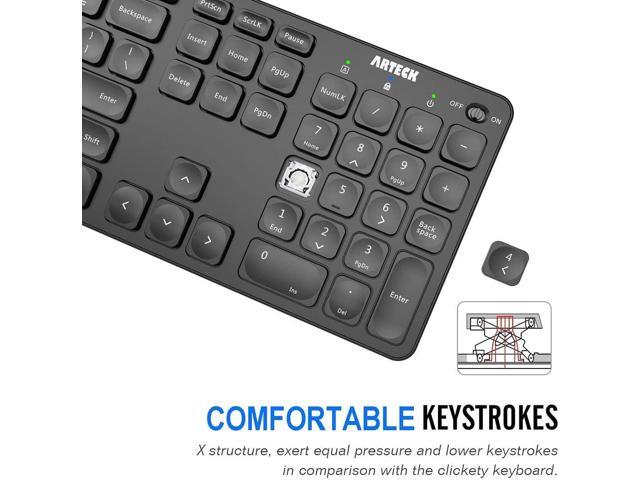 Arteck 2.4G Wireless Keyboard Ultra Slim Full Size Keyboard with Numeric Keypad and Media Hotkey for Computer/Desktop/PC/Laptop/Surface/Smart TV...