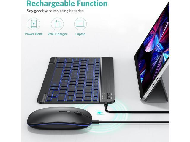 TECURS Bluetooth Keyboard and Mouse Combo for iPad - Rechargeable Wireless Keyboard & Mouse with 7-Color Backlit Compatible with iPad 10th/9th/8th...