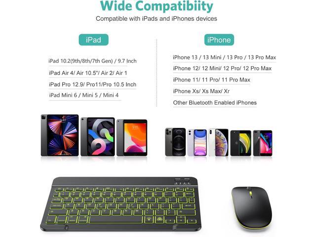 TECURS Bluetooth Keyboard and Mouse Combo for iPad - Rechargeable Wireless Keyboard & Mouse with 7-Color Backlit Compatible with iPad 10th/9th/8th...