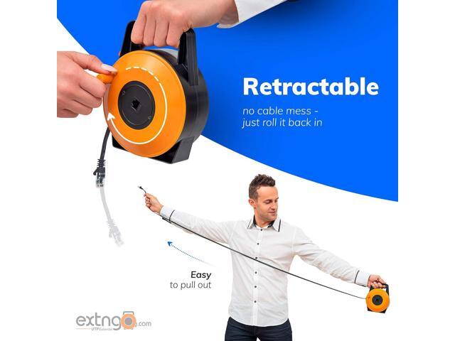Retractable Network Cable Extender, 50 Feet CAT 6 Ethernet Cable Flat-Portable 1Gbps Data Speed-Swiftly Setup Temp Networks-Cascadable Male-Female...