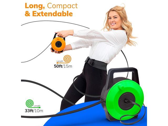 Retractable Network Cable Extender, 50 Feet CAT 6 Ethernet Cable Flat-Portable 1Gbps Data Speed-Swiftly Setup Temp Networks-Cascadable Male-Female...