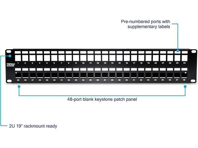 TRENDnet 48-Port Blank Keystone Shielded 2U HD Patch Panel, TC-KP48S, 2U 19 Metal Rackmount Housing, Network Management Panel, Recommended with...