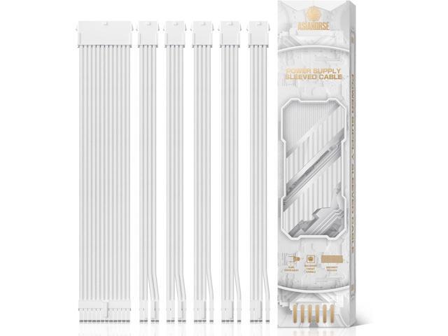AsiaHorse Power Supply Sleeved Cable, 16 AWG PSU Extension Cable Kit of White Connector, 1x24Pin/2x4+4 EPS/3x6+2 PCI-E, 30cm Length with Combs-White