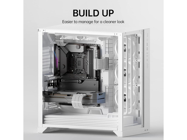 AsiaHorse Power Supply Sleeved Cable, 16 AWG PSU Extension Cable Kit of White Connector, 1x24Pin/2x4+4 EPS/3x6+2 PCI-E, 30cm Length with Combs-White