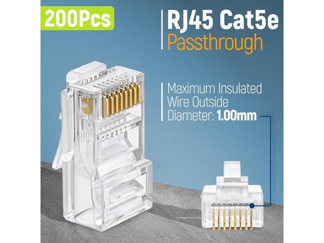 Everest Cat5e RJ45 Pass Through Connector 200-Pack - EZ Cat 5e Pass Through RJ45 Connectors - Cat 5e Connectors - Ethernet Connector, Ethernet Plug...