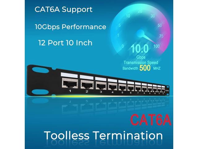Rapink Patch Panel Mini 12 Port Cat6A with Inline Keystone 10G Support, Coupler Patch Panel STP Shielded 10-Inch with Removable Back Bar, 1U...