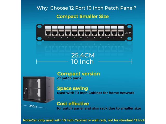 Rapink Patch Panel Mini 12 Port Cat6A with Inline Keystone 10G Support, Coupler Patch Panel STP Shielded 10-Inch with Removable Back Bar, 1U...