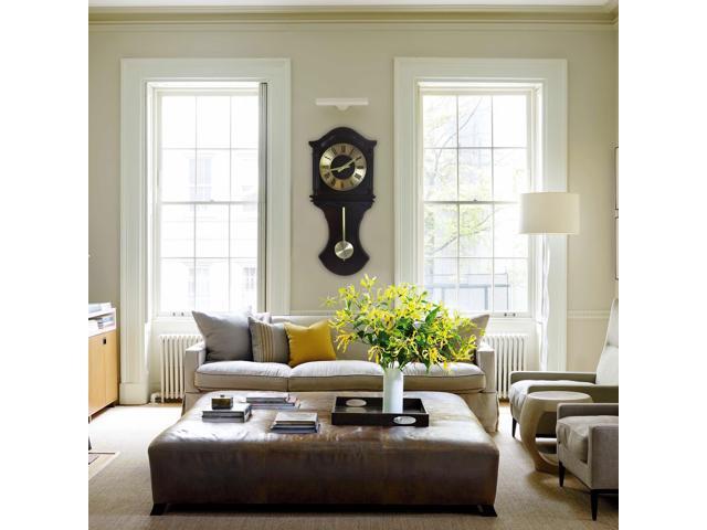 Clock Collection Mahogany Wood Wall Clock with Pendulum and Chimes