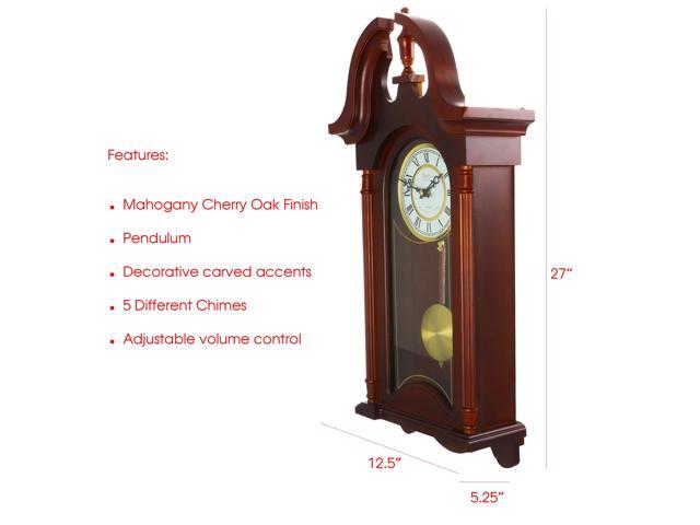Bedford Clock Collection Collonial Mohogany Cherry Oak Finish Chiming Wall Clock with Roman Numerals