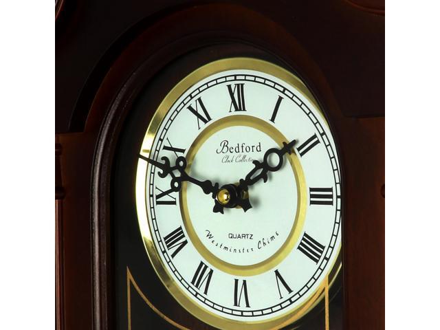 Bedford Clock Collection Collonial Mohogany Cherry Oak Finish Chiming Wall Clock with Roman Numerals