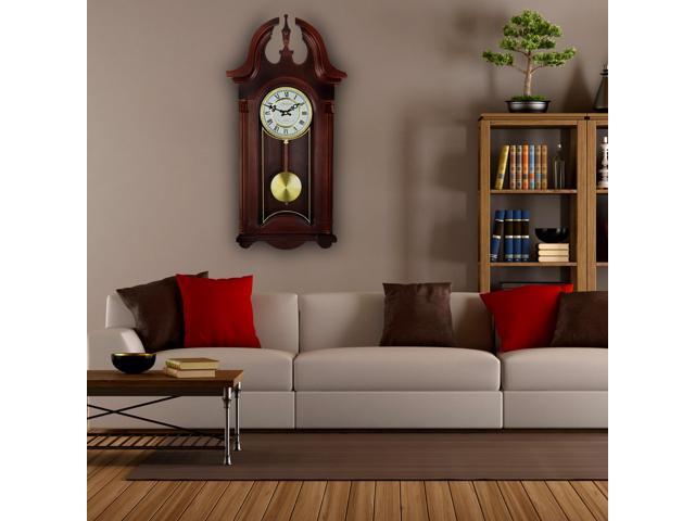 Bedford Clock Collection Collonial Mohogany Cherry Oak Finish Chiming Wall Clock with Roman Numerals