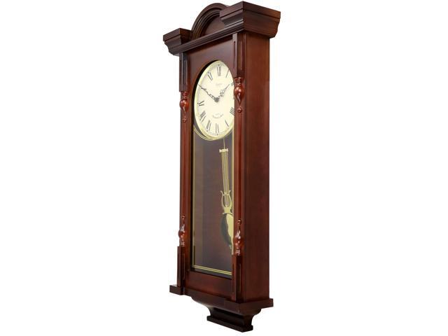 Bedford Clock Collection Grand 31 Inch Chiming Pendulum Wall Clock in Antique Mahogany Cherry Finish