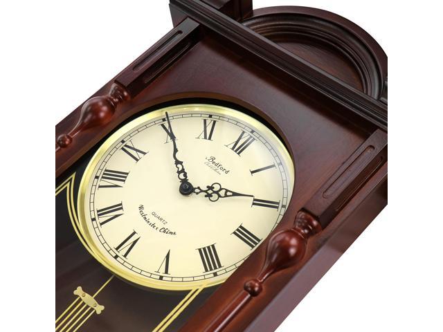 Bedford Clock Collection Grand 31 Inch Chiming Pendulum Wall Clock in Antique Mahogany Cherry Finish