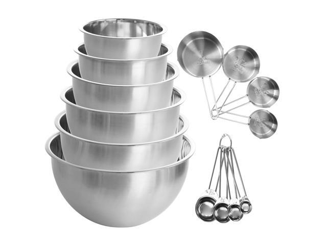 MegaChef 14 Piece Stainless Steel Measuring Cup and Spoon Set with Mixing Bowls