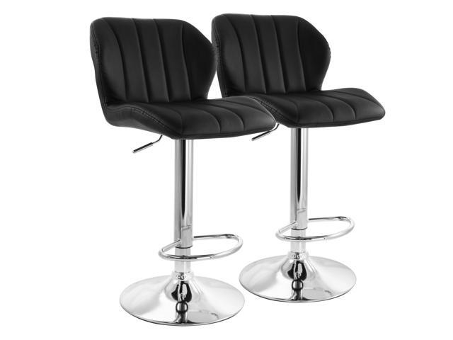 Elama 2 Piece Adjustable Faux Leather Bar Stool in Black with Chrome Base