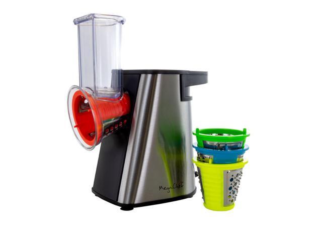 Megachef 4 in 1 Stainless Steel Electric Salad Maker, Salad Shooter, Shredder, Slicer, Chopper, Shooter with One-Touch Control and Attachments