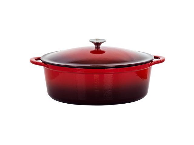 MegaChef 7 Quarts Oval Enameled Cast Iron Casserole in Red