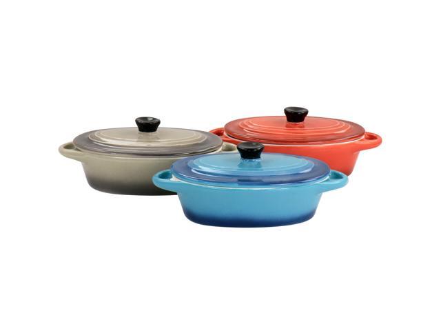 Crockpot Wexford 3 Piece 6.7oz Stoneware Mini Oval Casserole Set in Assorted Colors