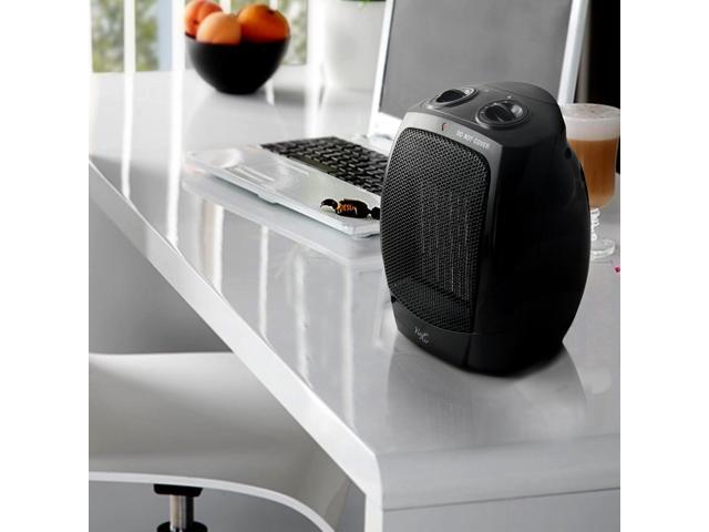 Vie Air 1500W Portable 2-Settings Office Black Ceramic Heater with Adjustable Thermostat