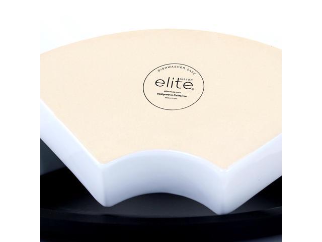 Gibson Elite Gracious Dining 6 Piece Stoneware Sectional Serving Set with Revolving Wood Tray