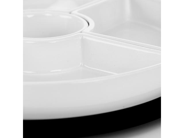 Gibson Elite Gracious Dining 6 Piece Stoneware Sectional Serving Set with Revolving Wood Tray