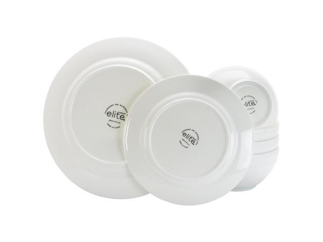Gibson Elite Gracious Dining 16 Piece Bone China Double Bowl Dinnerware Set in White