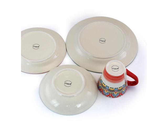 Elama Zen Red Mozaik 16 Piece Luxurious Stoneware Dinnerware with Complete Setting for 4, 16Piece