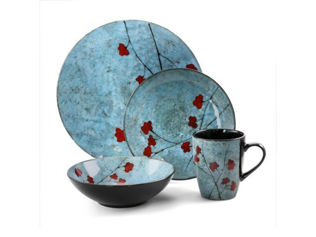 Elama Floral Accents 16 Piece Dinnerware Set in Blue