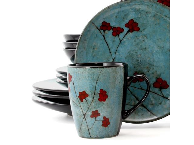 Elama Floral Accents 16 Piece Dinnerware Set in Blue