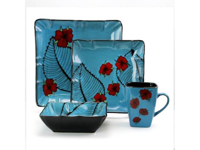 Elama Aloha Tide 16 Piece Luxurious Stoneware Dinnerware with Complete Setting for 4