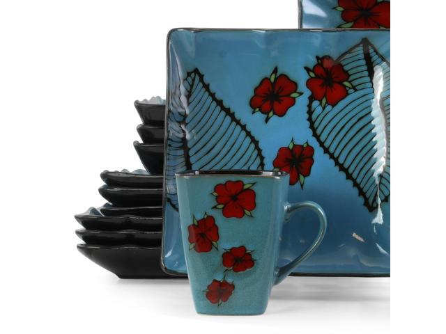 Elama Aloha Tide 16 Piece Luxurious Stoneware Dinnerware with Complete Setting for 4