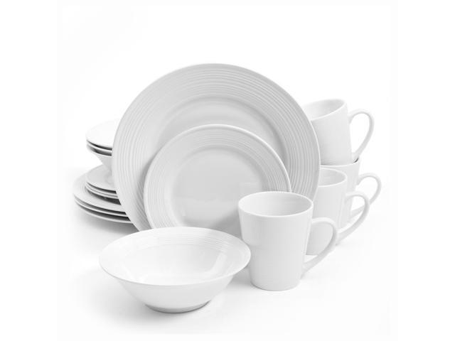 Gibson Home Embossed Buffet 16 Piece Ceramic Dinnerware Set in White photo