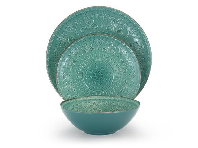 Elama Sea Foam Mozaic 16 Piece Luxurious Stoneware Dinnerware with Complete Setting for 4
