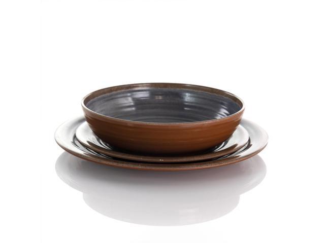 Elama Stone Oak 12 Piece Lightweight Melamine Dinnerware Set in Black