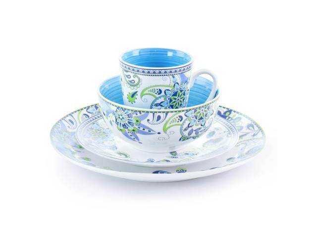 Elama Blue Crush 16 Piece Round Porcelain Dinnerware Set