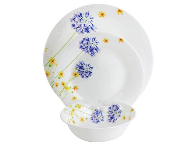 Gibson Violet Floral 12 Piece Tempered Opal Glass Dinnerware Set