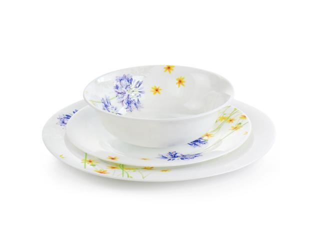 Gibson Violet Floral 12 Piece Tempered Opal Glass Dinnerware Set