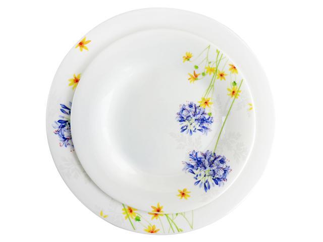 Gibson Violet Floral 12 Piece Tempered Opal Glass Dinnerware Set