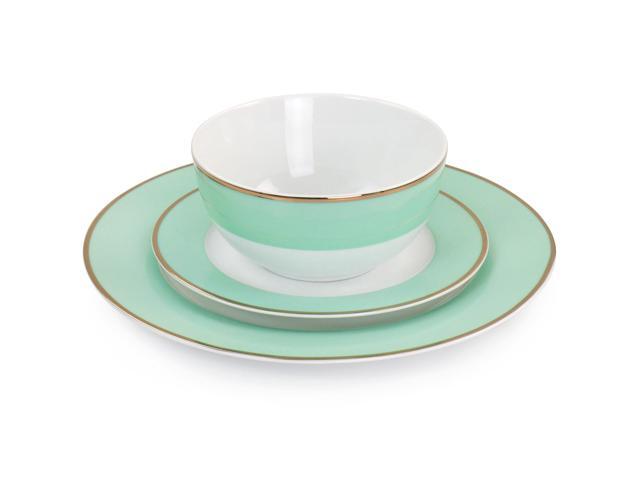 Martha Stewart Gold Rimmed 12 Piece Fine Ceramic Dinnerware Set in Mint
