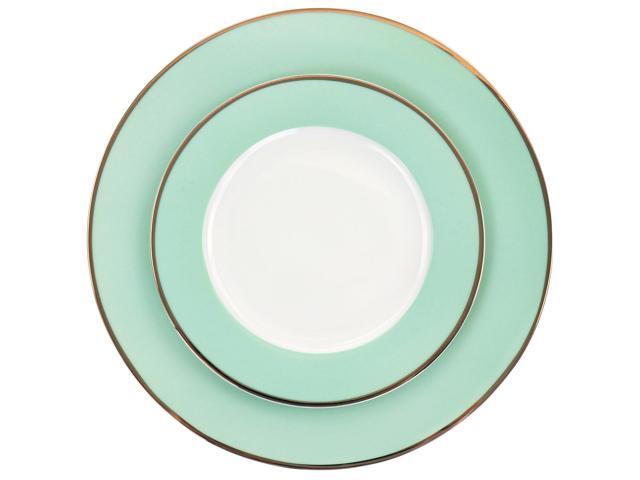 Martha Stewart Gold Rimmed 12 Piece Fine Ceramic Dinnerware Set in Mint