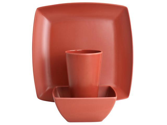 Gibson Home Grayson Melamine 12 Piece Square Dinnerware Set in Orange