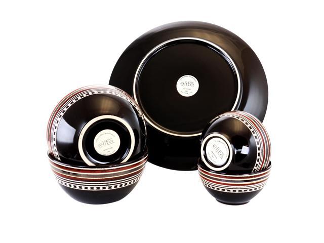 Gibson Elite Café Versailles 16 Piece Double Bowl Dinnerware Set - Red