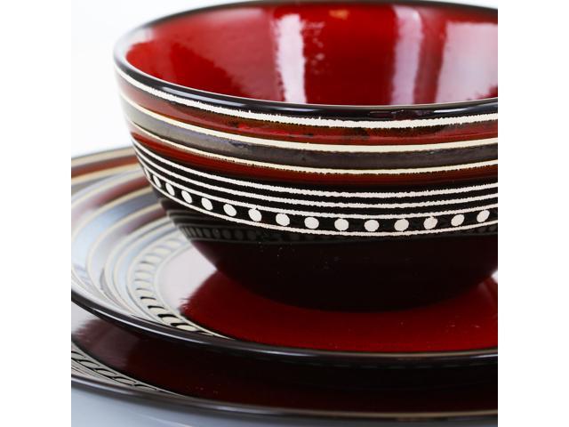 Gibson Elite Café Versailles 16 Piece Double Bowl Dinnerware Set - Red