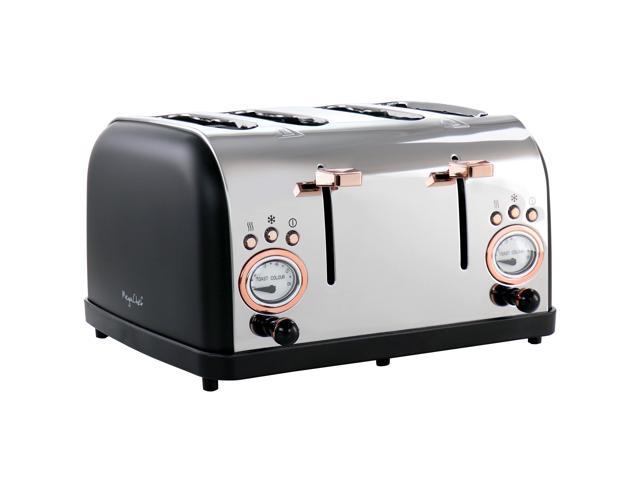 Photos - Toaster MegaChef 4 Slice Wide Slot  with Variable Browning in Black and Rose Gold 510118160M