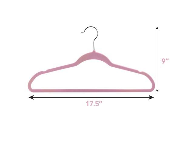 100 Piece Set of Velvet Slim Profile Heavy Duty Felt Hangers with Stainless Steel Swivel Hooks in Pink