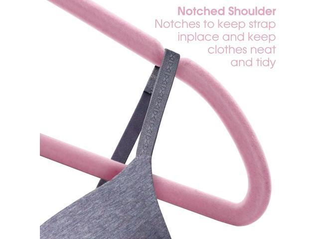 100 Piece Set of Velvet Slim Profile Heavy Duty Felt Hangers with Stainless Steel Swivel Hooks in Pink